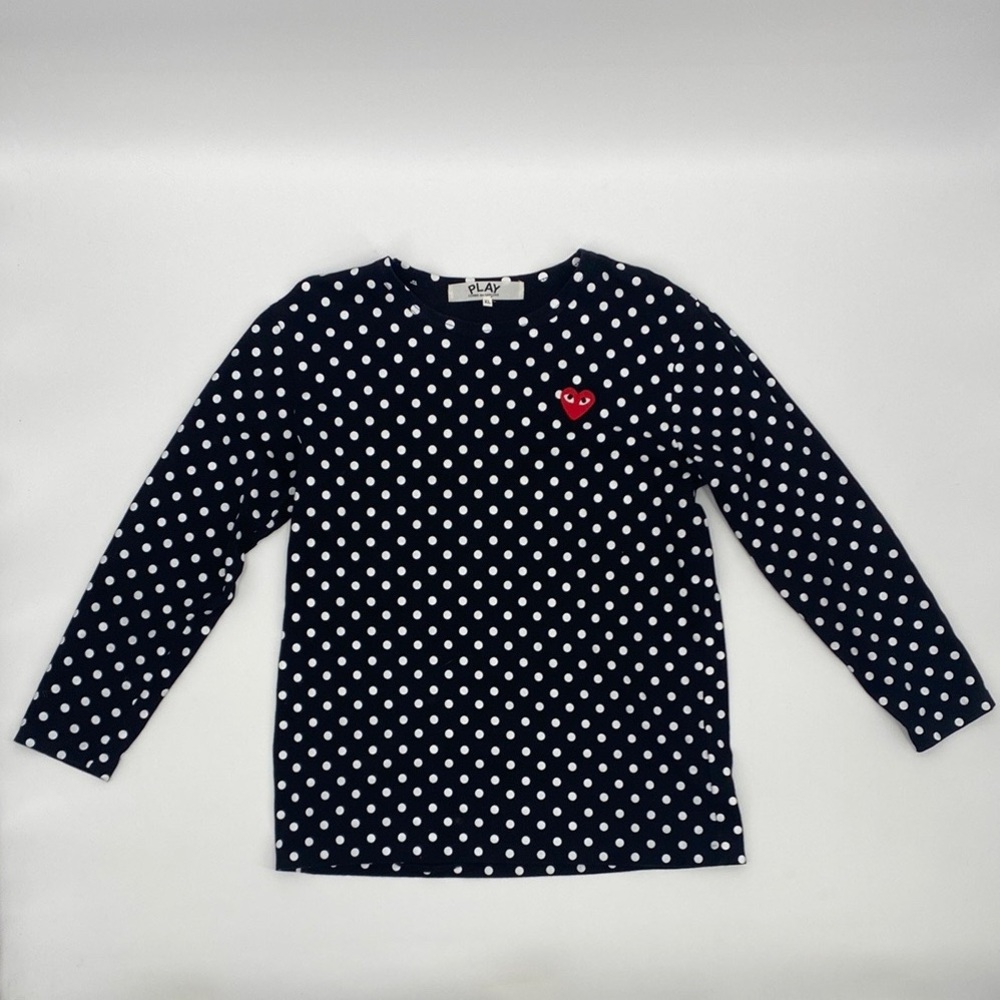 PLAY COMME DES GARÇONS Black White Polka Dot Long Sleeve T Shirt w Heart Logo